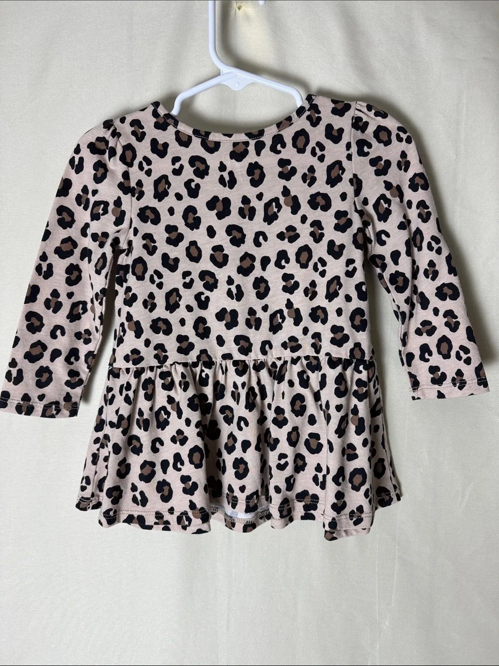 The Children's Place Beige Leopard-Print Long Sleeve Peplum Top with Black Bow